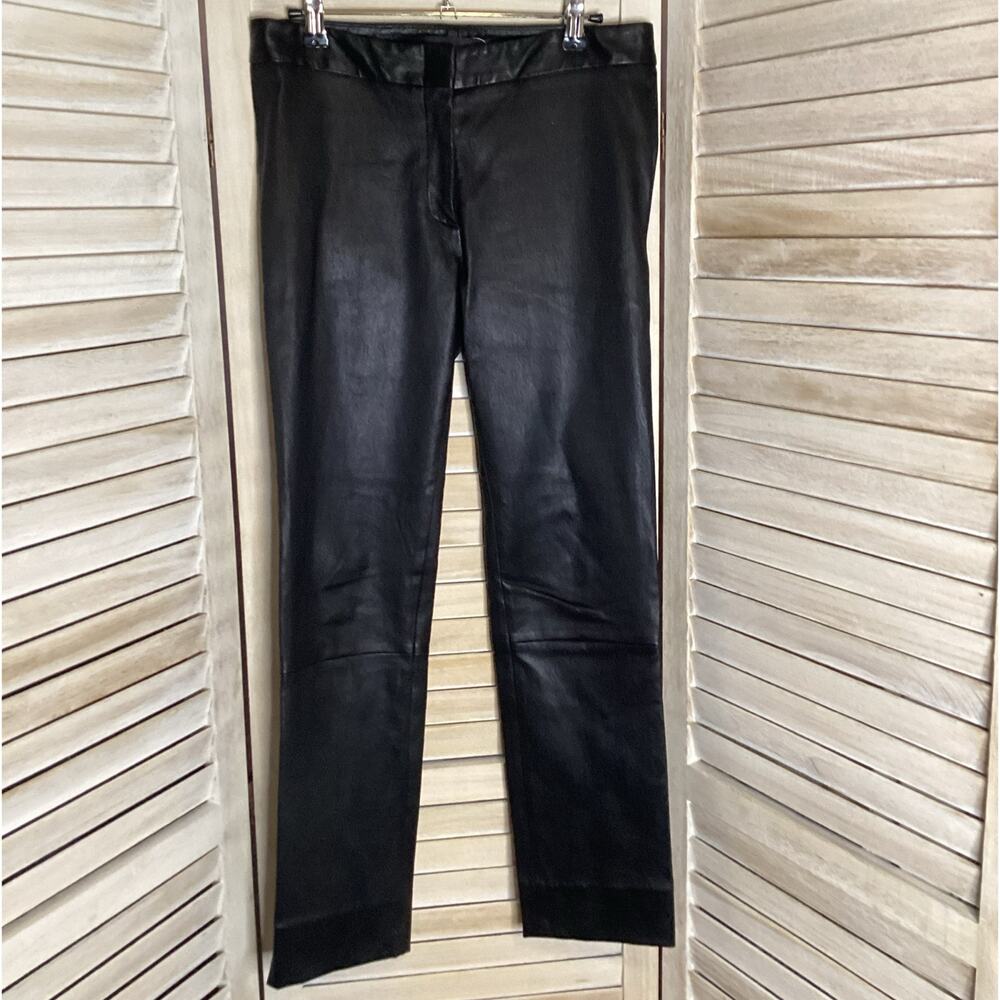 Derek Lam Super Soft Black Calf Leather Slim Cut Cropped Trouser Pants 4